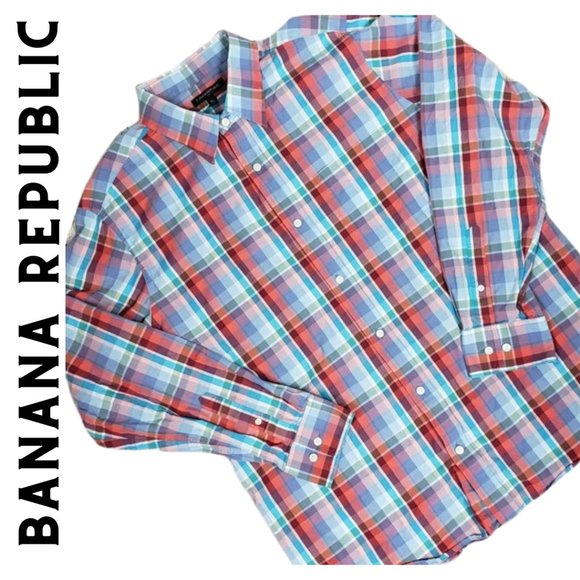 Banana Republic Other - BANANA REPUBLIC Red Plaid Long Sleeve Button Shirt